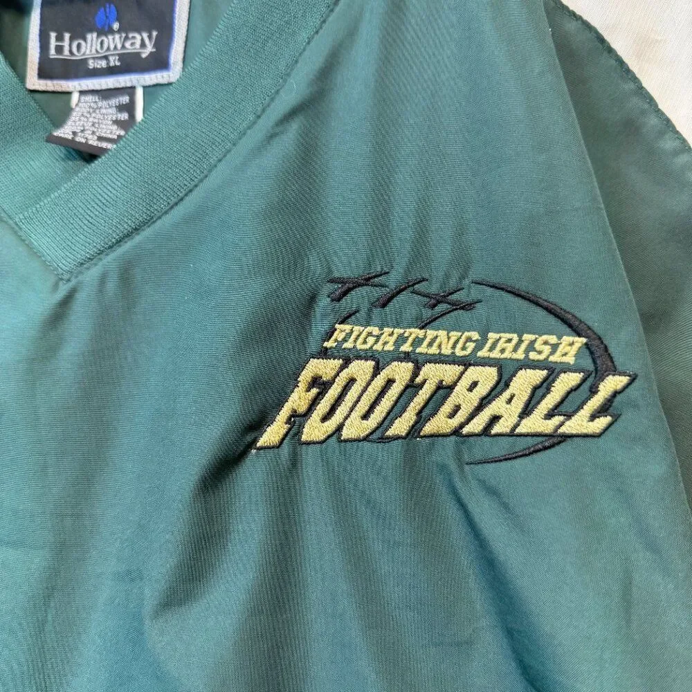 Holloway Green Fighting Irish Football Pullover Windbreaker V-Neck Athletic XL